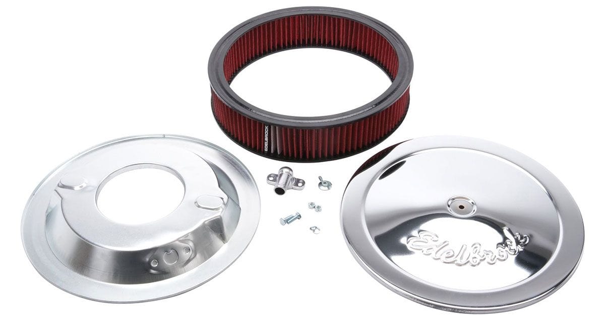 EDELBROCK 14" x 3" With 5/8" Drop Base Pro-Flo Chrome Round Air Cleaner ED1224 Autofit