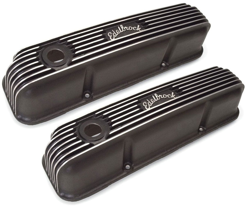 EDELBROCK 1958-1976 Ford FE, 5" overall ht. Classic Aluminium Series Valve Covers - Black Finish ED41623 Autofit
