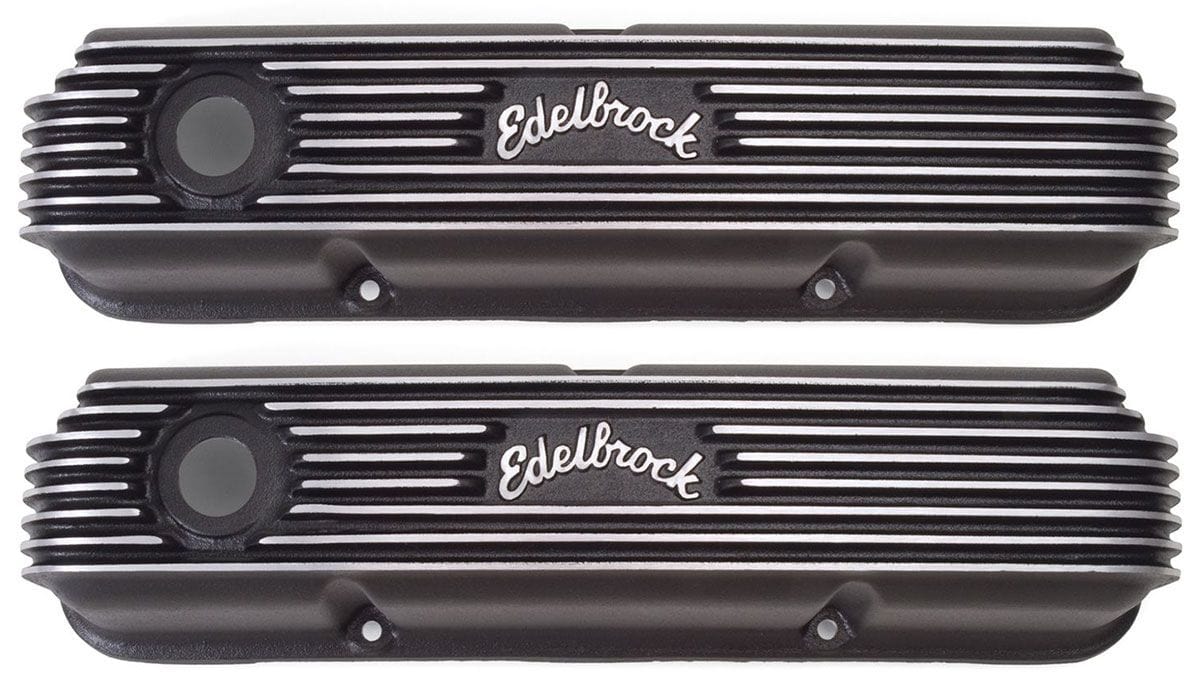 EDELBROCK 1958-1976 Ford FE, 5" overall ht. Classic Aluminium Series Valve Covers - Black Finish ED41623 Autofit