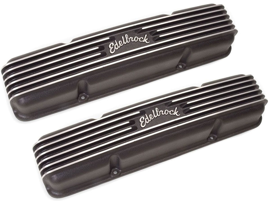 EDELBROCK 1959-86 Small Block Chevy 262-400, 3-1/2" overall ht. Classic Aluminium Series Valve Covers - Black Finish ED41453 Autofit