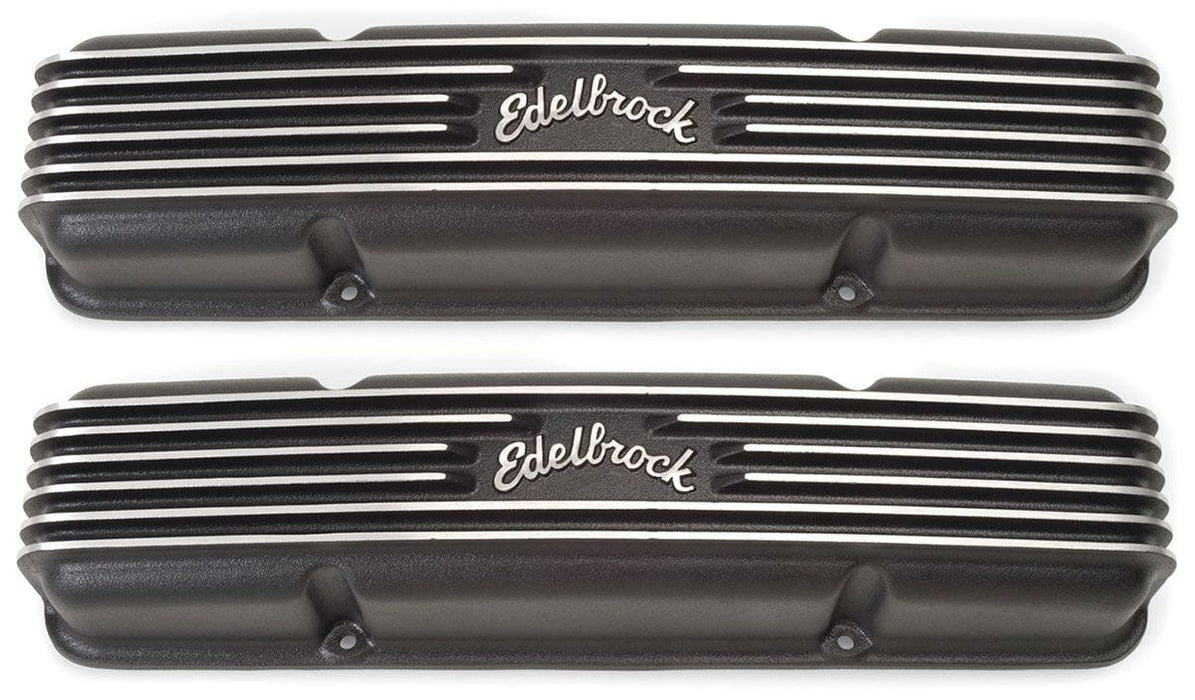 EDELBROCK 1959-86 Small Block Chevy 262-400, 3-1/2" overall ht. Classic Aluminium Series Valve Covers - Black Finish ED41453 Autofit