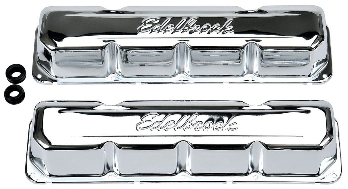 EDELBROCK AMC 290-304-343-360-390-401 V8 '67-91 (no baffle), 3" overall height Signature Series Chrome Valve Covers ED4431 Autofit