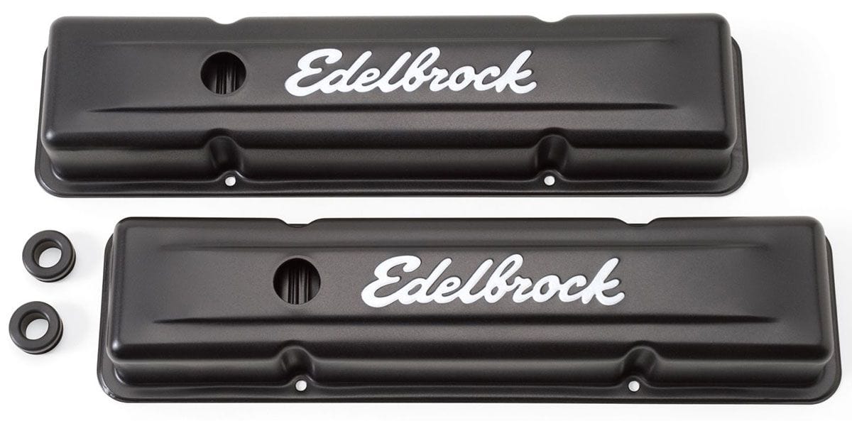 EDELBROCK Chevrolet 262-400 '59-86 (low), 2.8" overall height Signature Series Black Valve Covers ED4443 Autofit