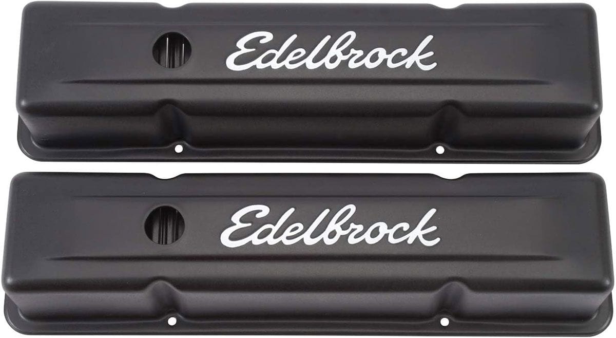 EDELBROCK Chevrolet 262-400 '59-86 (tall), 3.7" overall height Signature Series Black Valve Covers ED4643 Autofit