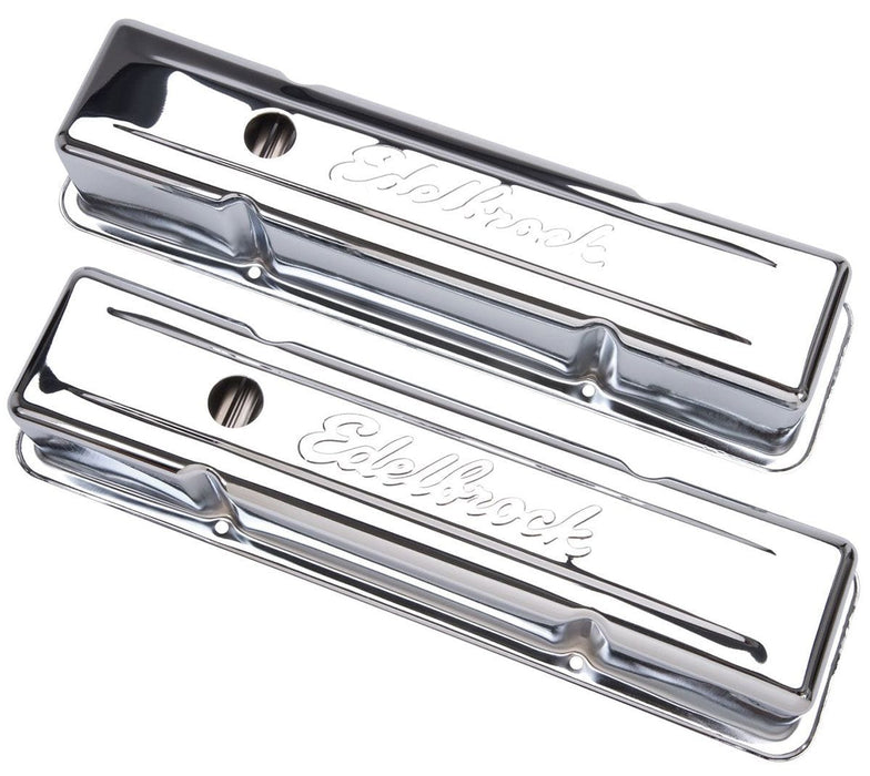 EDELBROCK Chevrolet 262-400 '59-86 (tall), 3.7" overall height Signature Series Chrome Valve Covers ED4649 Autofit
