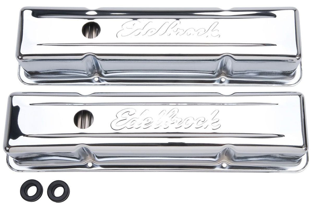 EDELBROCK Chevrolet 262-400 '59-86 (tall), 3.7" overall height Signature Series Chrome Valve Covers ED4649 Autofit