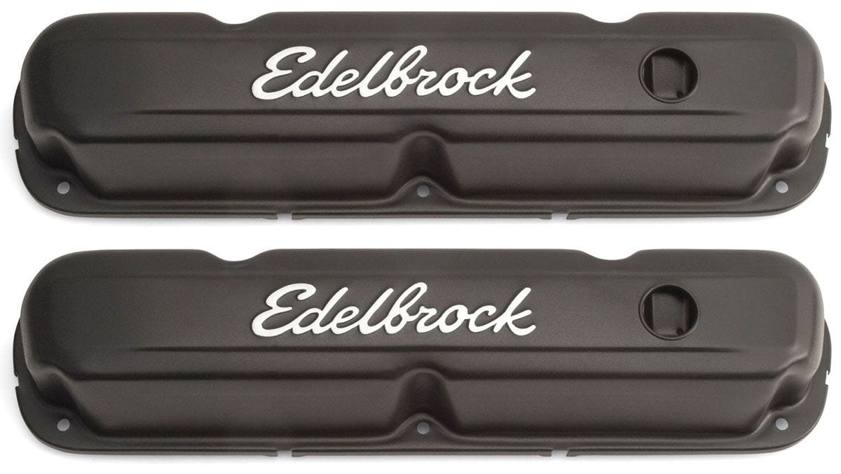 EDELBROCK Chrysler 318-340-360 V8 '65-91, 3.2" overall height Signature Series Black Valve Covers ED4473 Autofit