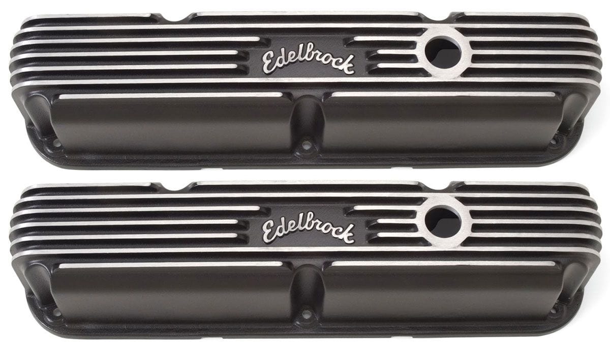 EDELBROCK Chrysler Small Block LA 318-340-360, 3-3/4" overall ht. Classic Aluminium Series Valve Covers - Black Finish ED41763 Autofit