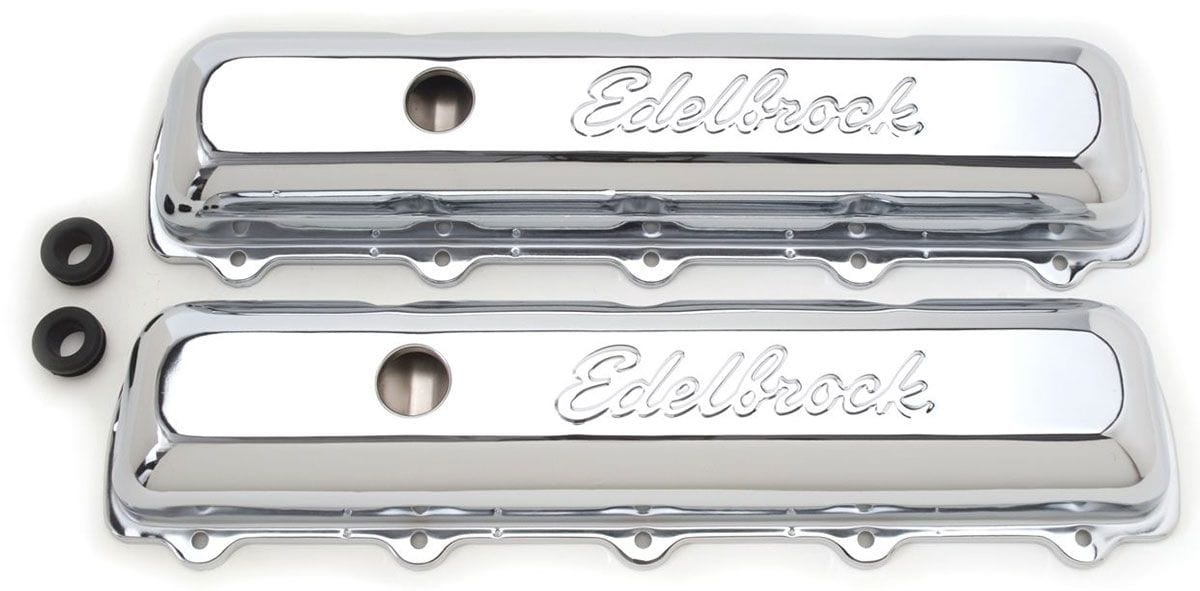 EDELBROCK Oldsmobile 350-455 V8 (fits 5 and 10-hole heads), 2.9" overall height Signature Series Chrome Valve Covers ED4485 Autofit