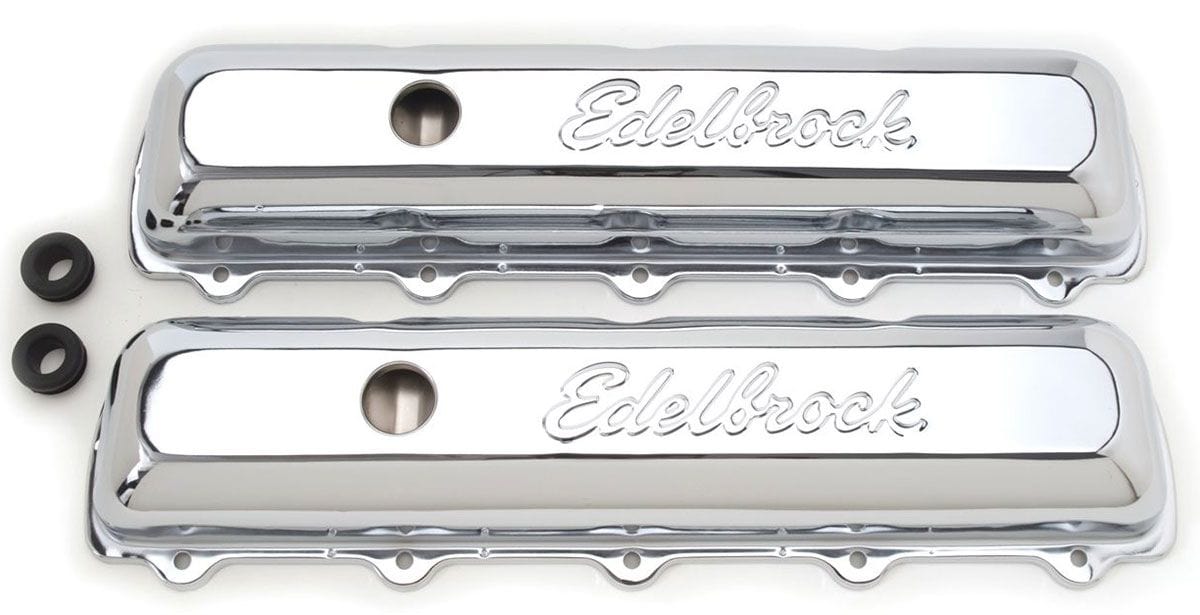 EDELBROCK Oldsmobile 350-455 V8 (fits 5 and 10-hole heads), 2.9" overall height Signature Series Chrome Valve Covers ED4485 Autofit