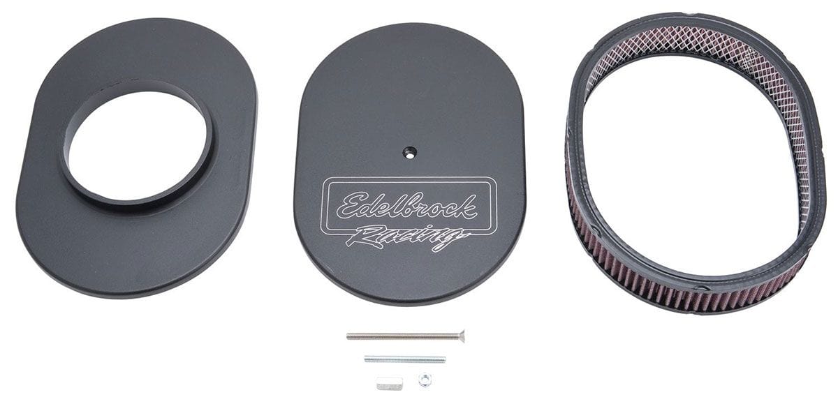 EDELBROCK Oval Air Cleaner, 11-7/8" x 8-1/4" with 2.4" element, 3-3/4" overall Victor Series Air Cleaners - Black Finish ED42203 Autofit