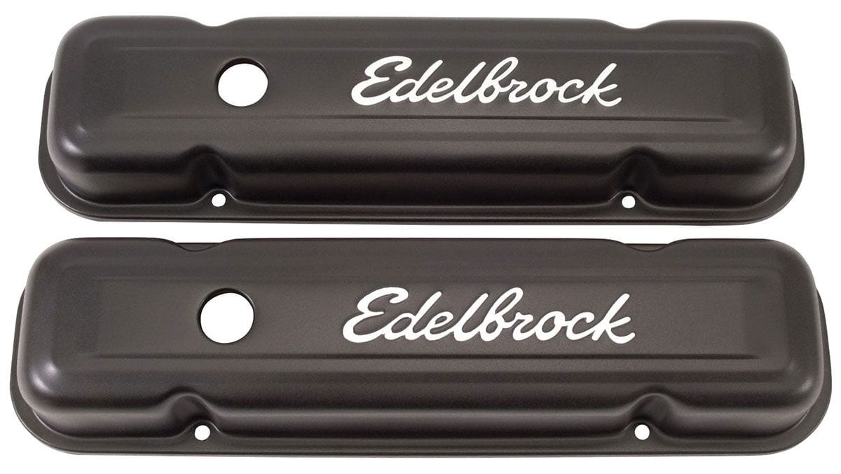 EDELBROCK Pontiac 301-326-350-389-400-421-455 V8 - '62-79 (no baffle), 3" overa Signature Series Black Valve Covers ED4453 Autofit