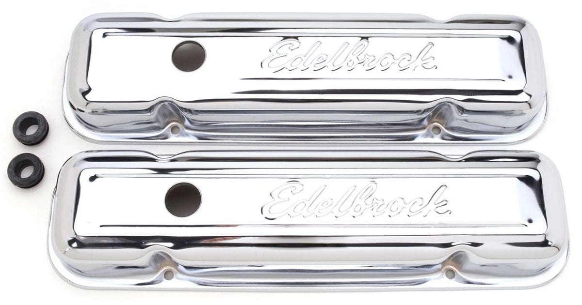 EDELBROCK Pontiac 301-326-350-389-400-421-455 V8 - '62-79 (no baffle), 3" overa Signature Series Chrome Valve Covers ED4456 Autofit
