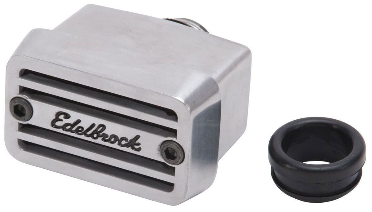 EDELBROCK Push-in style, top-mounting 2-1/2" tall, Polished with logo Elite Series Breathers - Rectangular Aluminium ED4204 Autofit