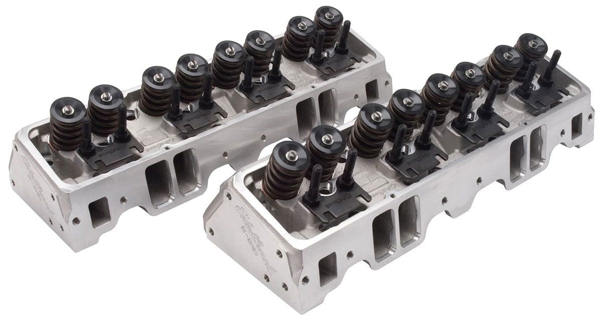 EDELBROCK SB Chevy, 64cc chambers, springs for mechanical flat tappet & roller E-210 Cylinder Heads - Pair - Complete ED5087 Autofit