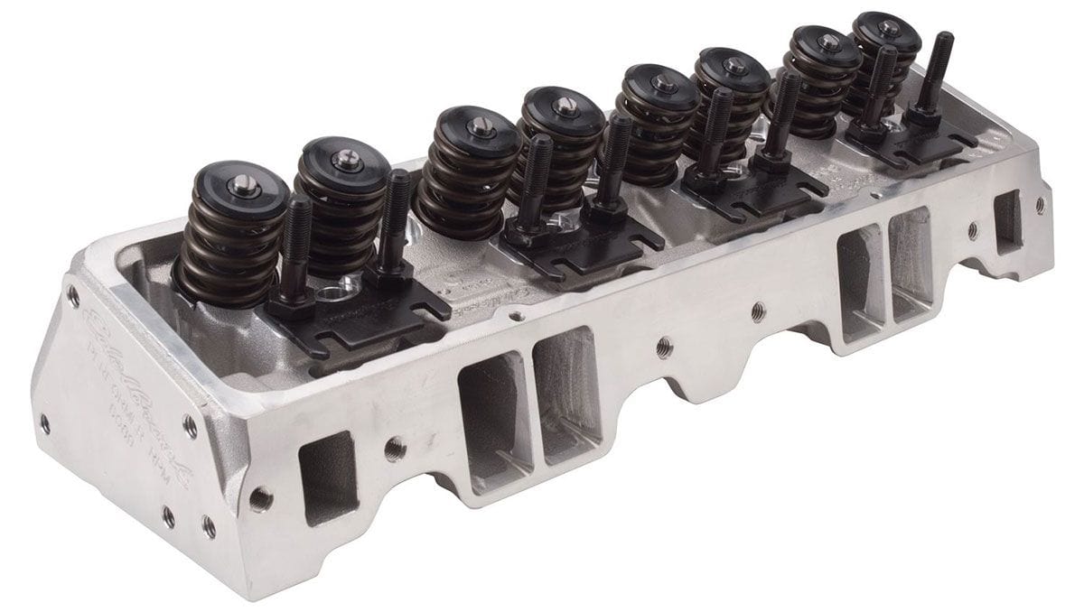 EDELBROCK SB Chevy, 64cc combustion chambers with straight plugs, 185cc Intake Performer RPM Cylinder Heads - Single - Complete ED60899 Autofit
