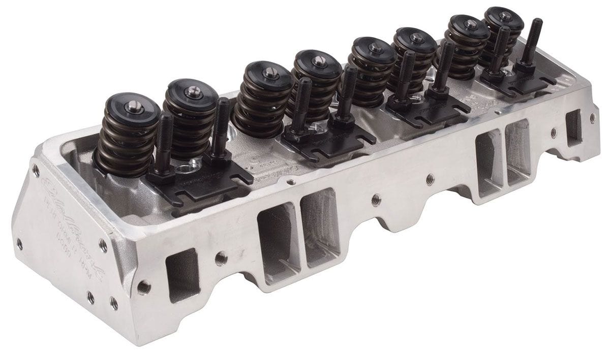 EDELBROCK SB Chevy, 64cc combustion chambers with straight plugs, 185cc Intake Performer RPM Cylinder Heads - Single - Complete ED60899 Autofit
