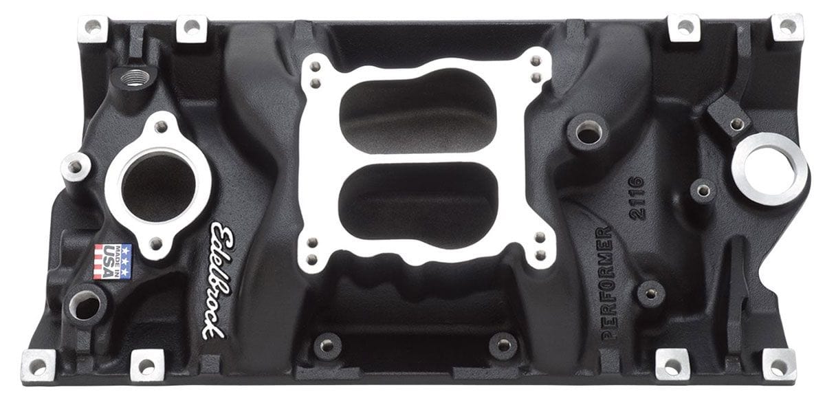 EDELBROCK SB Chevy Vortec, Idle - 5500 rpm, Dual Plane, non-EGR, Black Finish Performer Intake Manifold ED21163 Autofit