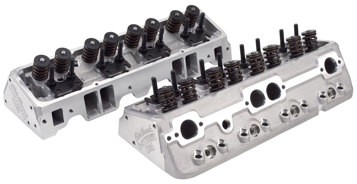 EDELBROCK Small Block Chevy, With straight plugs, 185cc Intake Port, 64cc chamb E-Street 185 Cylinder Heads - Pair - Complete ED5089 Autofit
