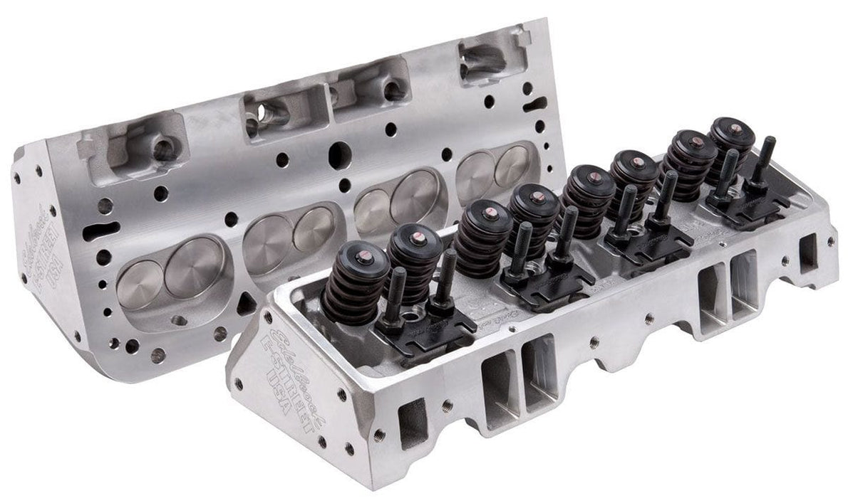 EDELBROCK Small Block Chevy, With straight plugs, 185cc Intake Port, 70cc chamb E-Street 185 Cylinder Heads - Pair - Complete ED5073 Autofit
