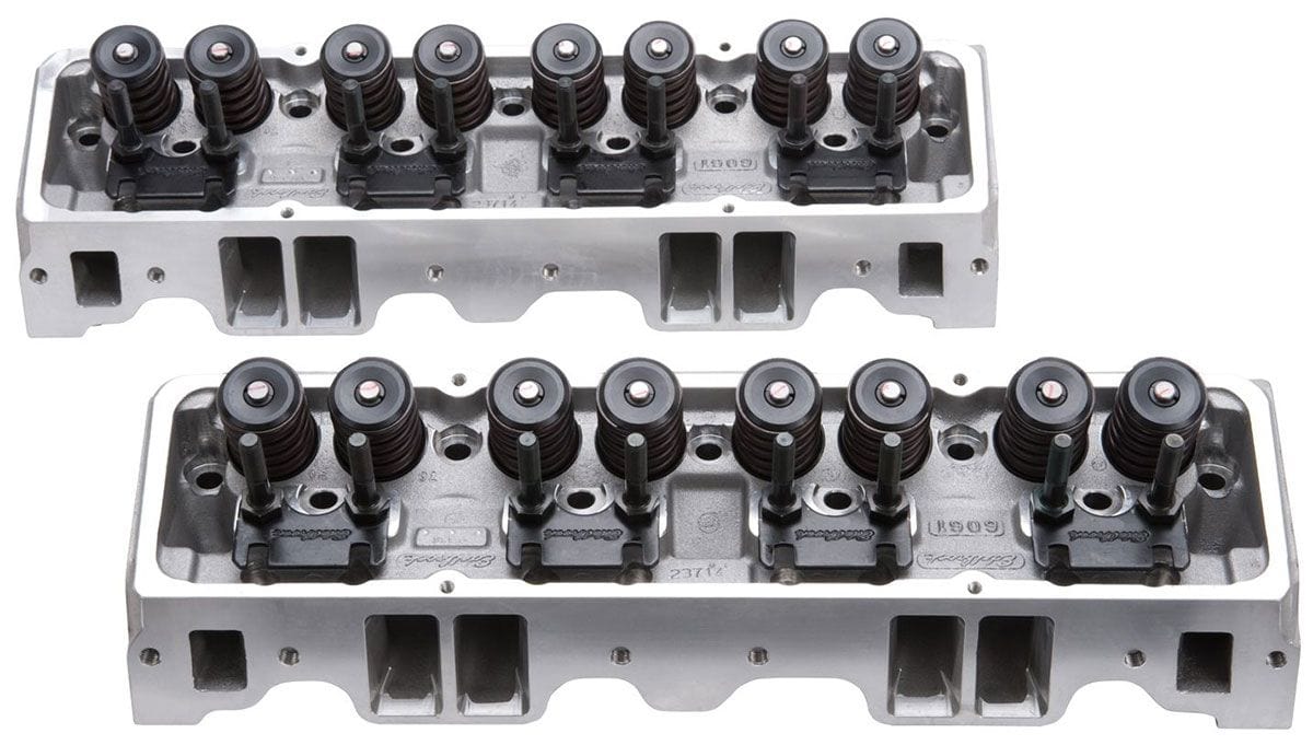 EDELBROCK Small Block Chevy, With straight plugs, 185cc Intake Port, 70cc chamb E-Street 185 Cylinder Heads - Pair - Complete ED5073 Autofit