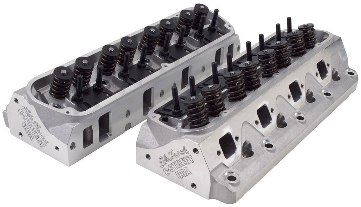 EDELBROCK Small Block Ford, 170cc Intake Port, 2.02" Intake Valves, Made In USA E-Street Cylinder Heads - Pair - Complete ED5025 Autofit
