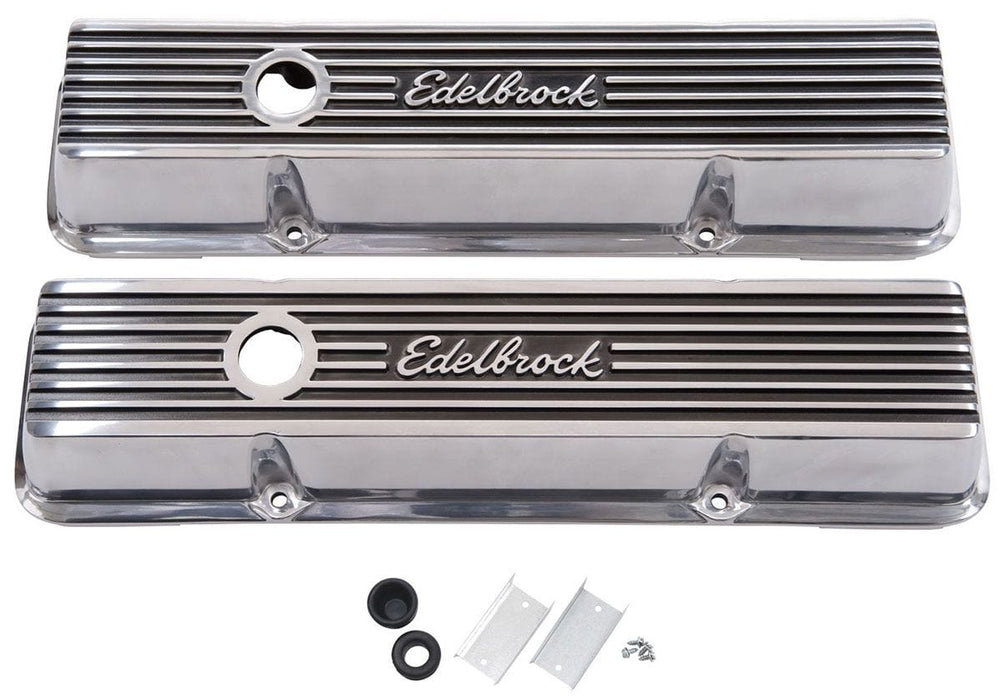 EDELBROCK Suit SB Chev With Edelbrock Logo Elite 2 Series Short Valve covers - Polished ED4262 Autofit