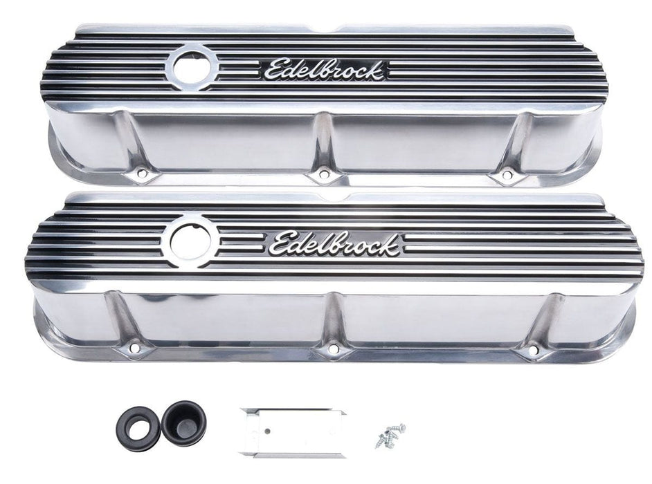 EDELBROCK Suit SB Ford 289-302-351 Windsor With Edelbrock Logo Elite 2 Series Tall Valve covers - Polished ED4264 Autofit