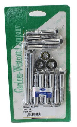 GARDENER Suit Ford 302-351 Cleveland With Ford Oval Logo Polished S/S Hex Intake Manifold Bolt Set GW11-56222-HSP Autofit