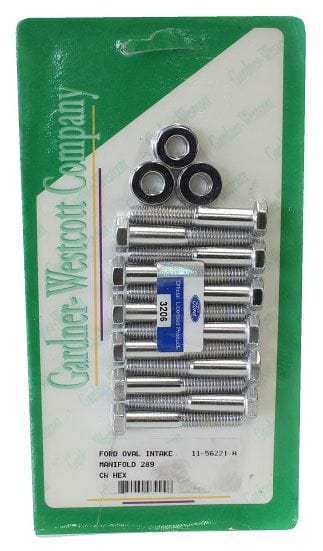 GARDENER Suit SB Ford 289-302 Windsor With Ford Oval Logo Chrome Hex Intake Manifold Bolt Set GW11-56221-H Autofit
