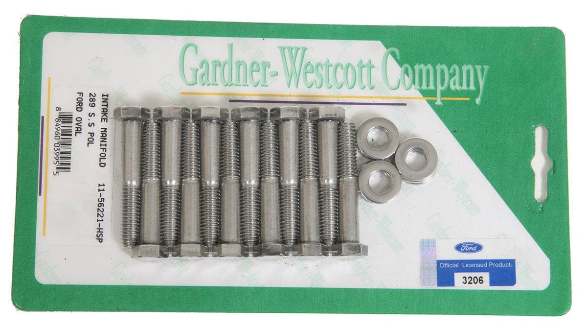 GARDENER Suit SB Ford 289-302 Windsor With Ford Oval Logo Polished S/S Hex Intake Manifold Bolt Set GW11-56221-HSP Autofit
