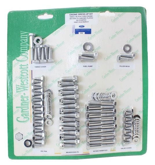 Gardener-Westcott Suit SB Ford 289-302 With Headers & Ford V8 Logo Polished S/S Hex Engine Dress Up Kit GW24-56250-HSP Autofit