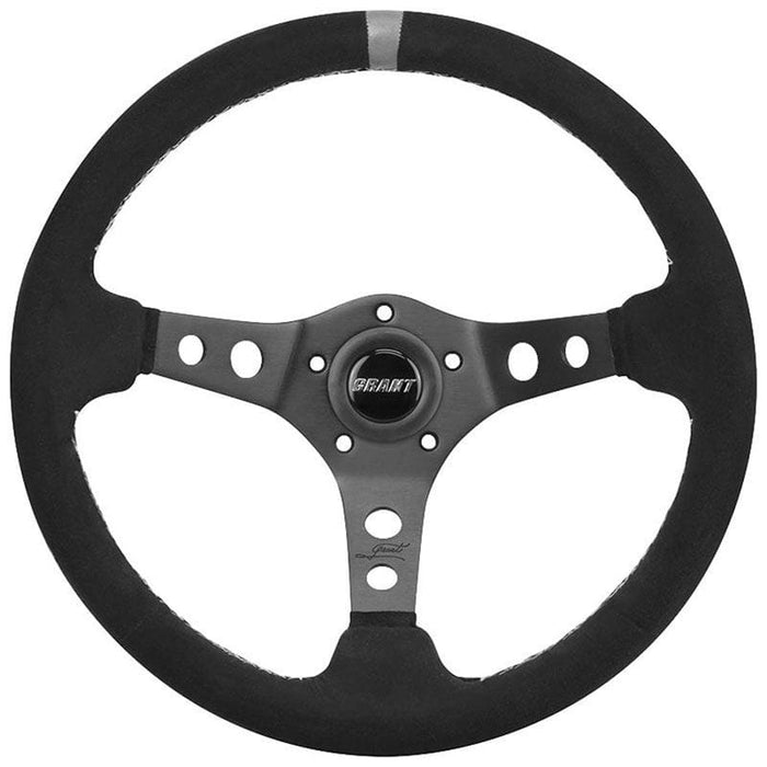 GRANT Black Anodized 3-Spoke, Black Suede Grip, 3.5" Dish Wih Grey Center T 13.75" Performance & Race Steering Wheel GR694 Autofit