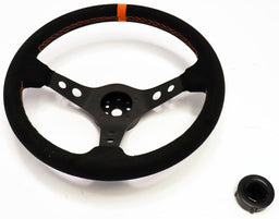 GRANT Black Anodized 3-Spoke, Black Suede Grip, 3.5" Dish Wih Orange Center 13.75" Performance & Race Steering Wheel GR699 Autofit