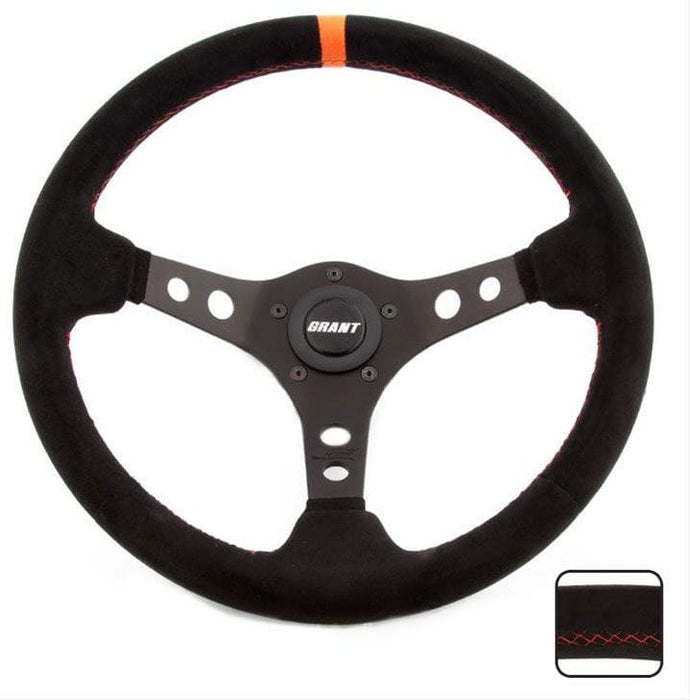 GRANT Black Anodized 3-Spoke, Black Suede Grip, 3.5" Dish Wih Orange Center 13.75" Performance & Race Steering Wheel GR699 Autofit
