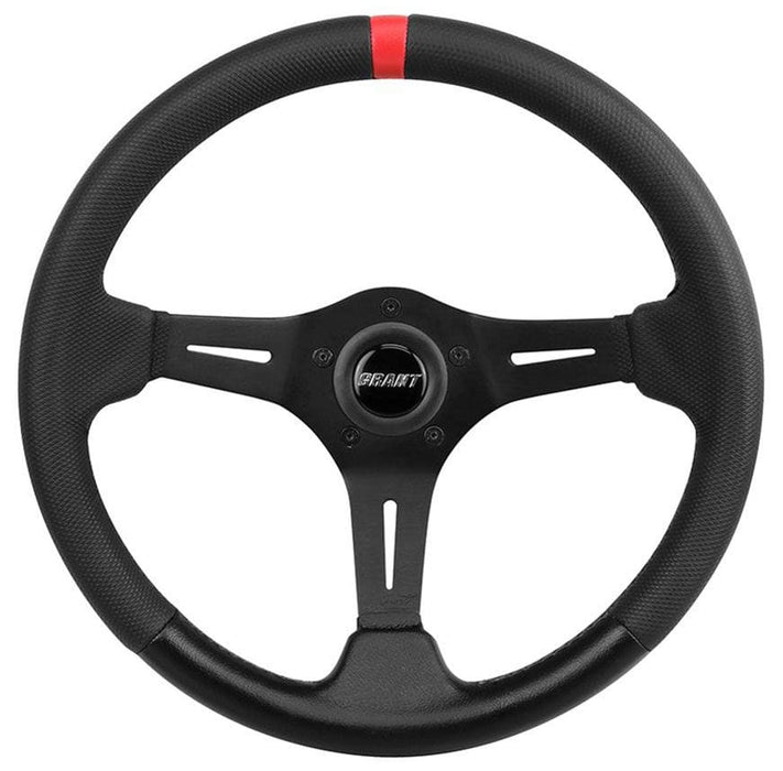 GRANT Black Anodized 3-Spoke, Black Suede Grip, 3.5" Dish Wih Red Center To 13.75" Performance & Race Steering Wheel GR690 Autofit