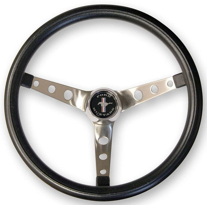 GRANT Brushed S/S 3 Spoke, Black Foam Grip. 3-3/4" Dish 15" Classic Steering Wheel With Mustang Horn Button GR968 Autofit