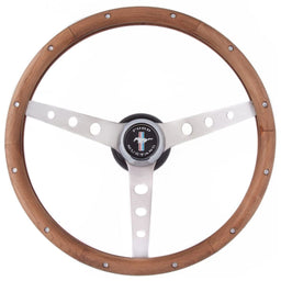 GRANT Brushed S/S 3 Spoke, Hardwood Grip. 3-3/4" Dish 13-1/2" Classic Steering Wheel With Mustang Horn Button GR963 Autofit