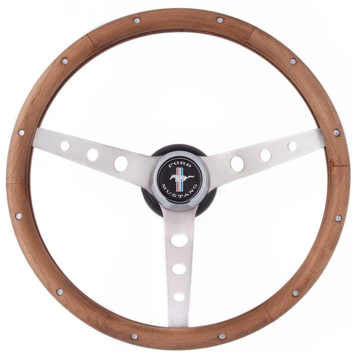 GRANT Brushed S/S 3 Spoke, Hardwood Grip. 3-3/4" Dish 13-1/2" Classic Steering Wheel With Mustang Horn Button GR963 Autofit