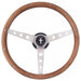 GRANT Brushed S/S 3 Spoke, Hardwood Grip. 3-3/4" Dish 13-1/2" Classic Steering Wheel With Mustang Horn Button GR963 Autofit