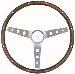 GRANT Brushed S/S 3 Spoke, Hardwood Grip. 4-1/8" Dish 15" Classic Steering Wheel With Mustang Horn Button GR966 Autofit