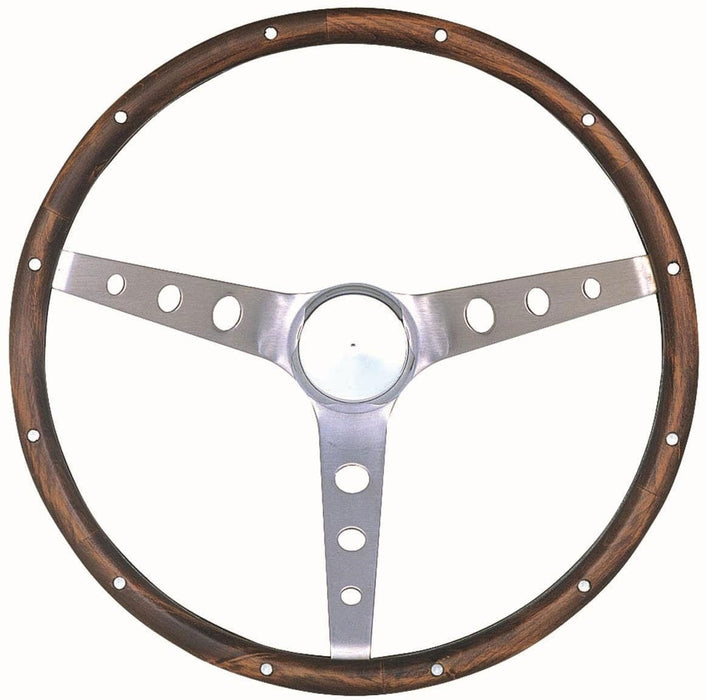 GRANT Brushed S/S 3 Spoke, Hardwood Grip. 4-1/8" Dish 15" Classic Steering Wheel With Mustang Horn Button GR966 Autofit