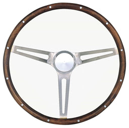 GRANT Brushed S/S 3 Spoke, Hardwood Grip. 4-1/8" Dish 15" Classic Steering Wheel With Polished Horn Button GR967-0 Autofit