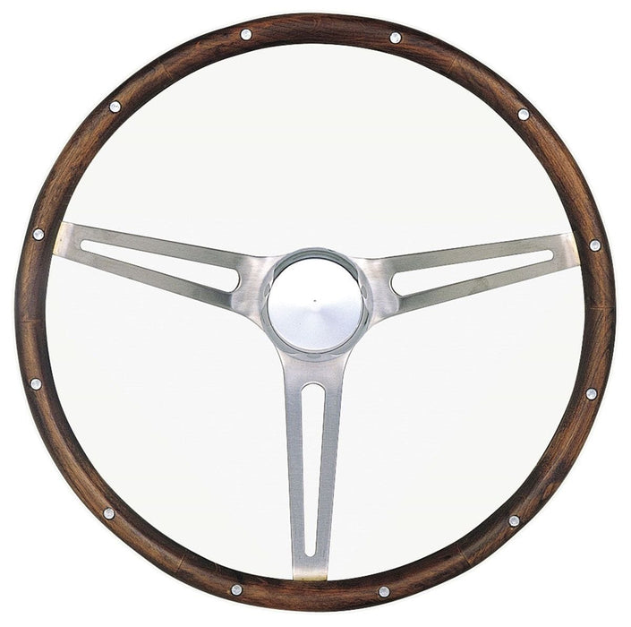 GRANT Brushed S/S 3 Spoke, Hardwood Grip. 4-1/8" Dish 15" Classic Steering Wheel With Polished Horn Button GR967-0 Autofit