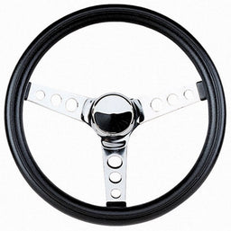 GRANT Chrome 3 Spoke, Black Vinyl Grip. 3-1/2" Dish 12-1/2" Classic Series Steering Wheel GR836 Autofit