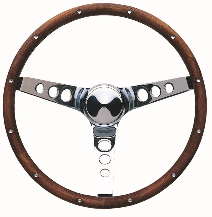 GRANT Chrome 3 Spoke, Hardwood Grip, Walnut Finish. 3-3/4" Dish 13-1/2" Classic Wood Steering Wheel GR213 Autofit
