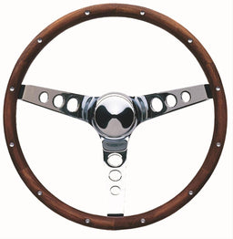 GRANT Chrome 3 Spoke, Hardwood Grip, Walnut Finish. 4-1/8" Dish 15" Classic Wood Steering Wheel GR201 Autofit
