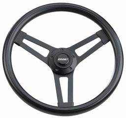 GRANT Chrome 3 Spoke, Leather Grained Vinyl Grip. 2-3/4" Dish 14-1/2" Classic 5 Steering Wheel GR990 Autofit