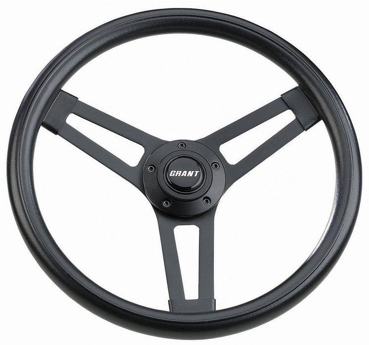 GRANT Chrome 3 Spoke, Leather Grained Vinyl Grip. 2-3/4" Dish 14-1/2" Classic 5 Steering Wheel GR990 Autofit