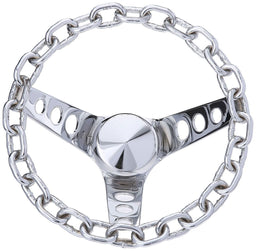 GRANT Chromed 3 Spoke, Chrome Chain Grip. 5-1/2" Dish 10" Classic Chain Steering Wheel GR741 Autofit